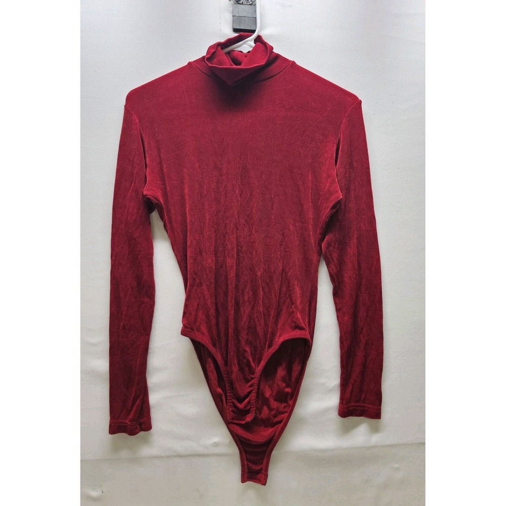 Vtg 80 Jonden M Red Slinky Turtleneck Leotard Bodysuit Glam Bodycon Indie Sleaze